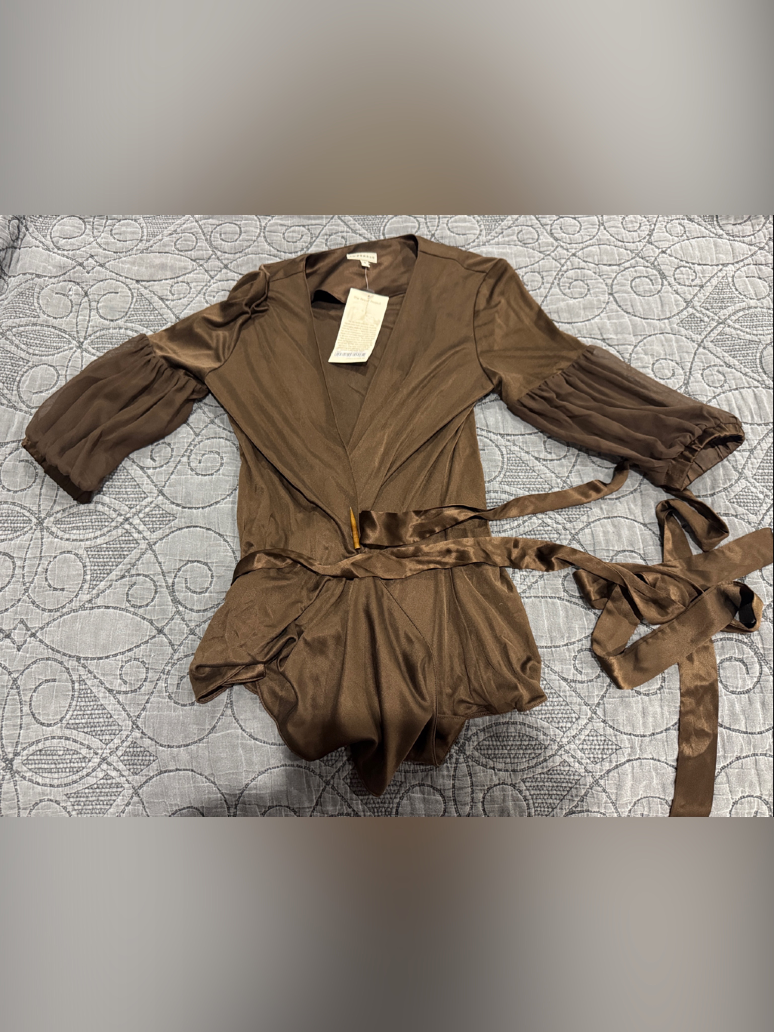Abi Ferrin Brown Satin Wrap Blouse